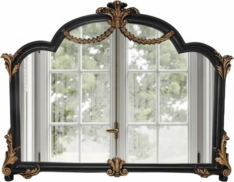 Oglindă decorativă de perete, ramă negru-aurii antichizată, 70x90 cm