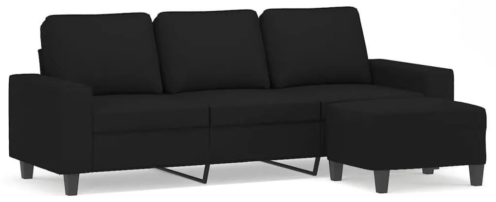 Canapea cu 3 locuri si taburet, negru, 180 cm, microfibra