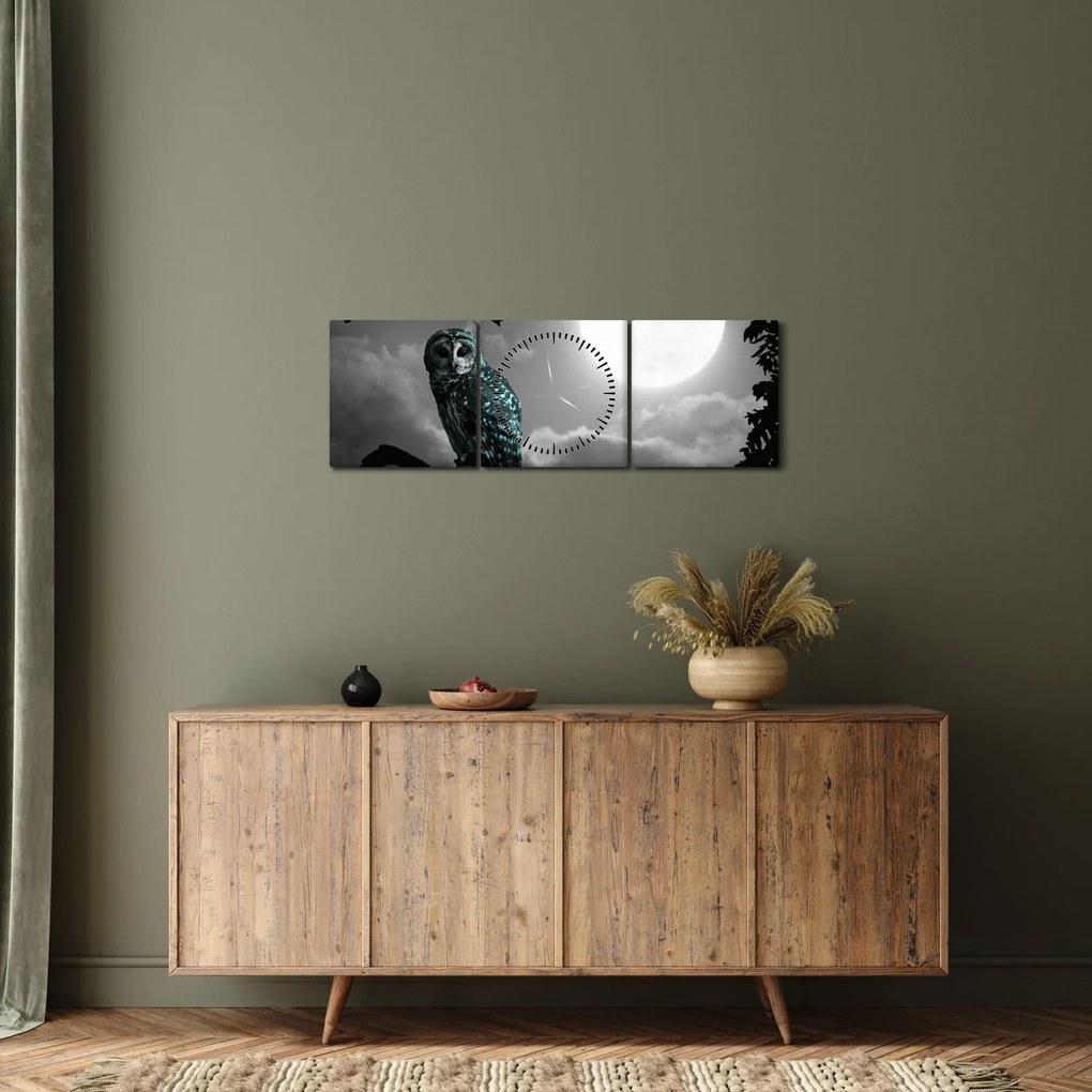 Tablou - Bufniță de noapte, albastru (cu ceas) (90x30 cm)
