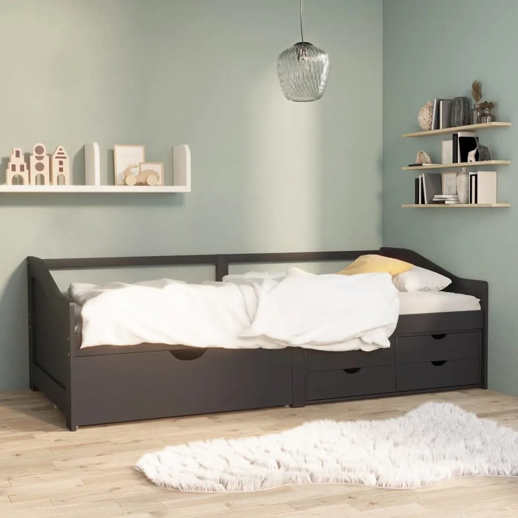 vidaXL Pat de zi cu 3 locuri cu sertare, gri, 90x200 cm lemn masiv pin