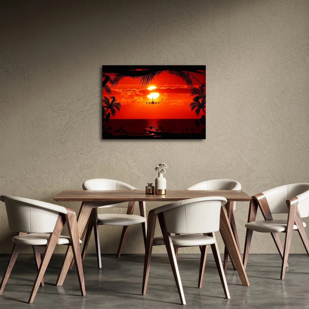 Tablou - apus de soare cu avion (70x50 cm)