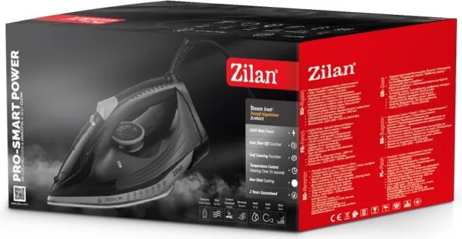 Fier de calcat Zilan ZLN8603, talpa ceramica, Negru, Putere 2600W, calcare cu abur