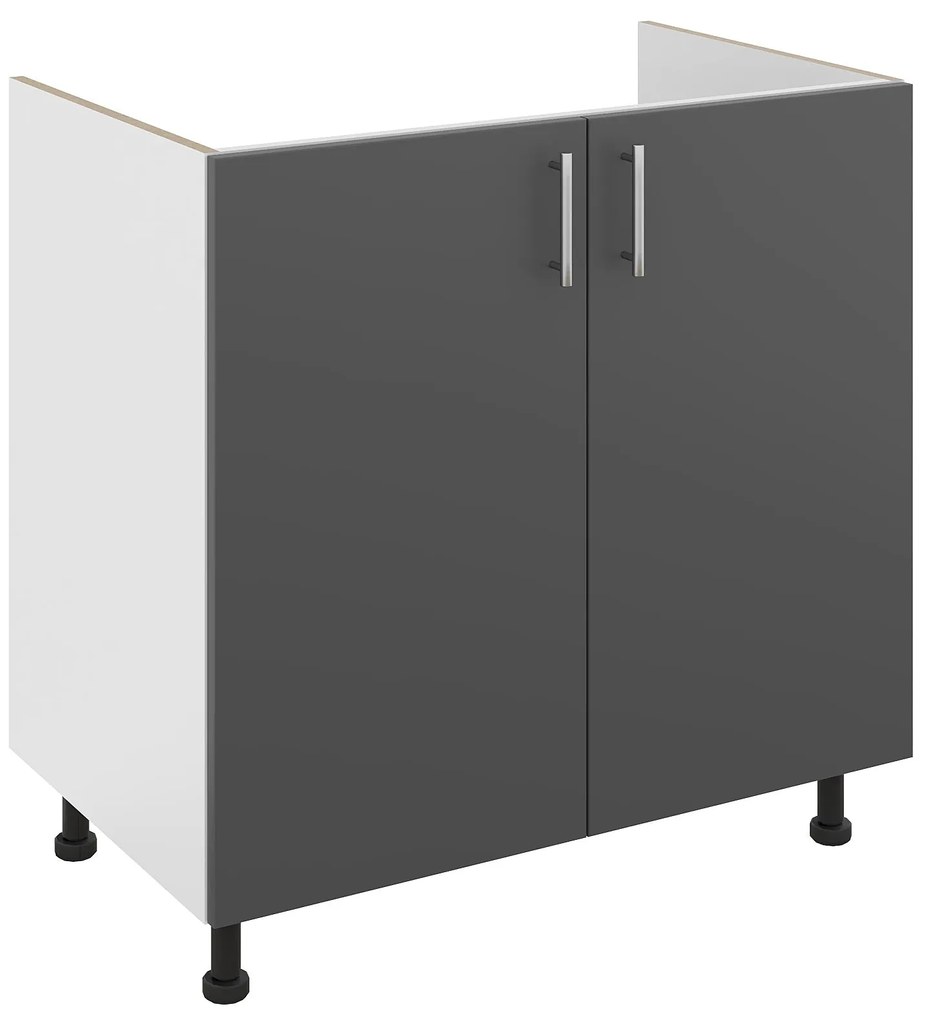 Set Masca Chiuveta Karo, Antracit/Alb, 80 x 50 x 80 cm, Chiuveta Inox, Cuva stanga, Baterie Flexibila
