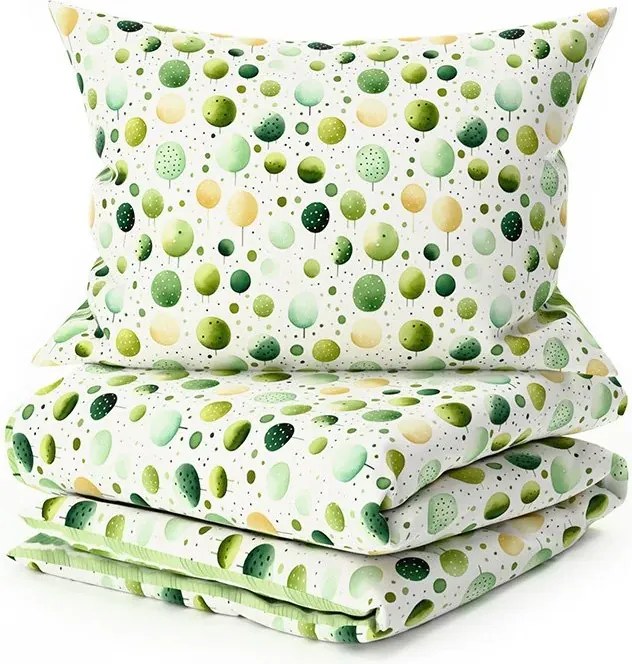 Set lenjerie de pat din polibumbac GREEN TREES POLY verde + fata de perna 50 x 70 cm GRATUIT