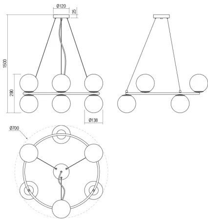 Lustră pe cablu BOWLING 6xE14/28W/230V negru Redo 01-3158
