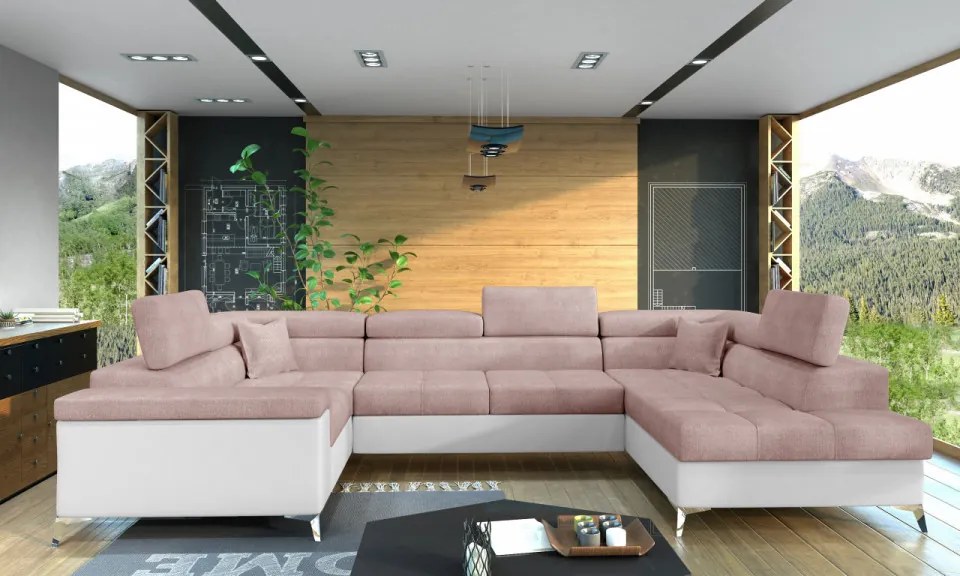 Canapea modulara, tapitata, extensibila, cu spatiu pentru depozitare, Thiago R02, Eltap (Culoare: Roz deschis / Alb)