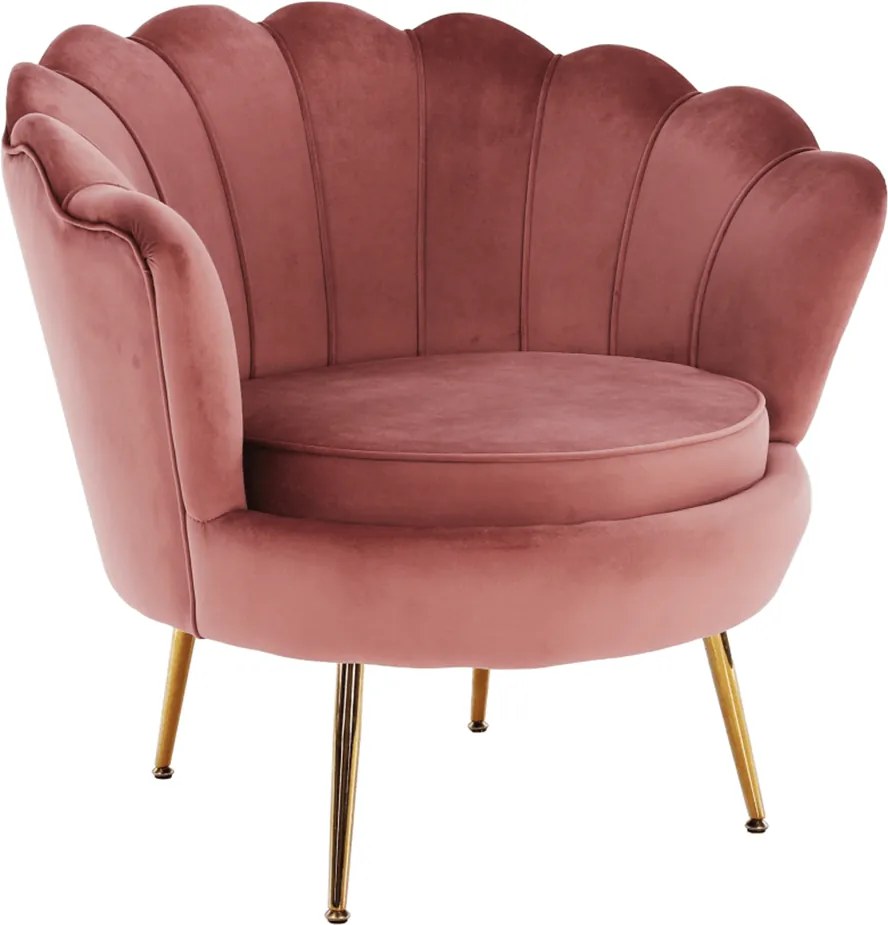 Fotoliu în stil Art-deco, catifea Velvet roz/crom auriu, NOBLIN
