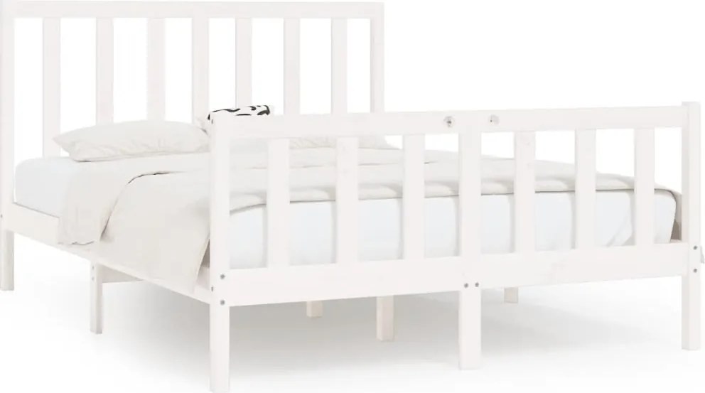 vidaXL Cadru de pat, alb, 140x200 cm, lemn masiv