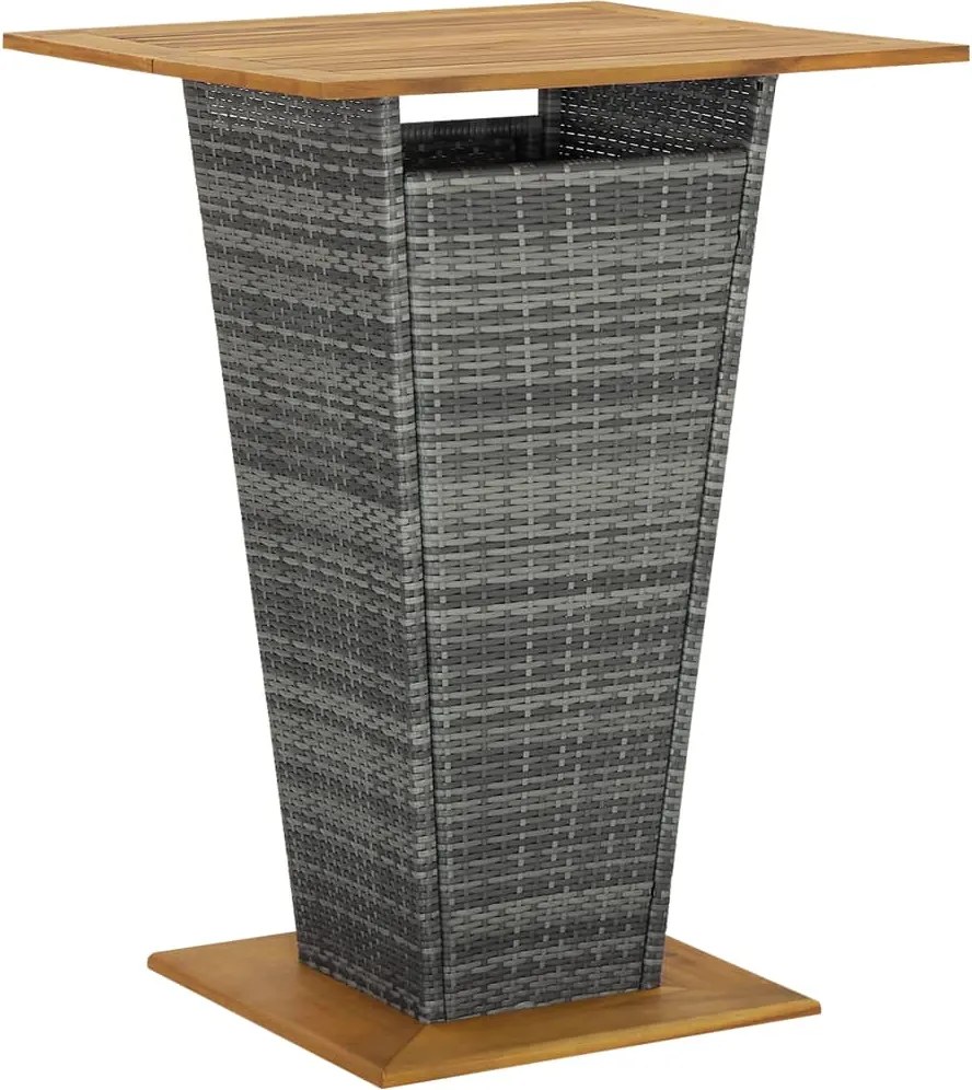 vidaXL Masă de bar, gri, 80x80x110 cm, poliratan/lemn masiv acacia