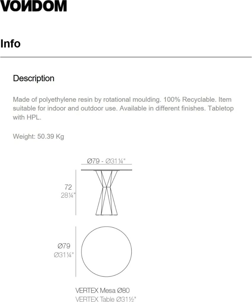 Masa de exterior / interior design modern premium VERTEX 80cm