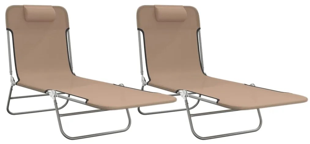 Sezlonguri pliante, 2 buc., gri taupe, textilena si otel