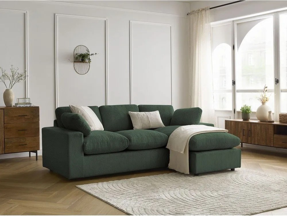 Colțar verde cu tapițerie din catifea reiată Belair – Bobochic Paris