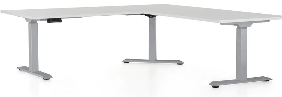 Masa inaltime reglabila OfficeTech Angle, 180 x 200 cm, bază gri, gri deschis