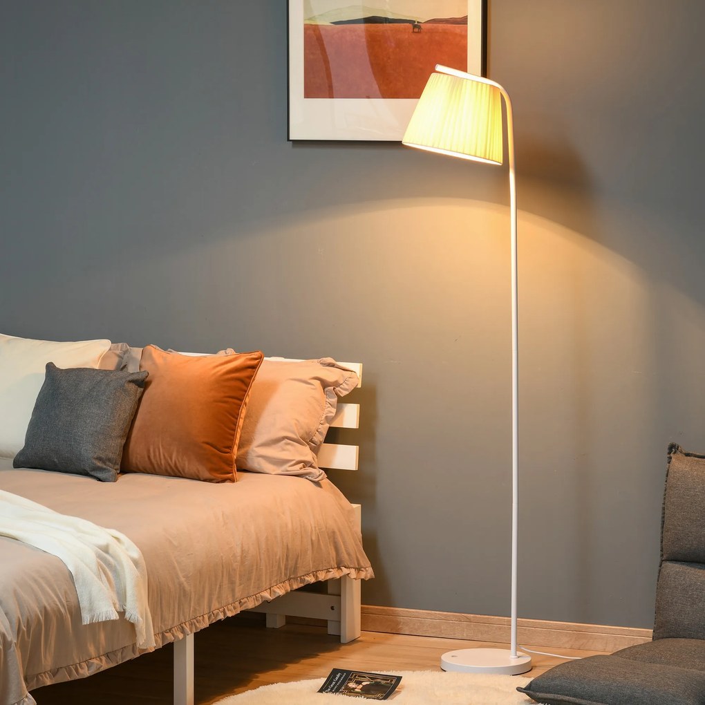 Lampadar cu abajur, baza rotunda, Lampa de sol, Iluminatie casa Mobila casa Metal, 25x27x165 cm, Alb/Crem HOMCOM | Aosom RO