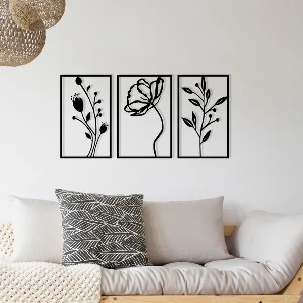 SET 3x decorațiune de perete 78x39 cm metal flori