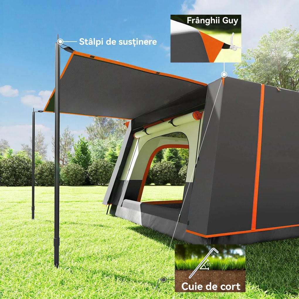 Outsunny Cort de Camping pentru 4-6 Persoane cu 2 Camere, Verandă și Geantă de Transport, 430x305x195 cm, Gri | Aosom Romania