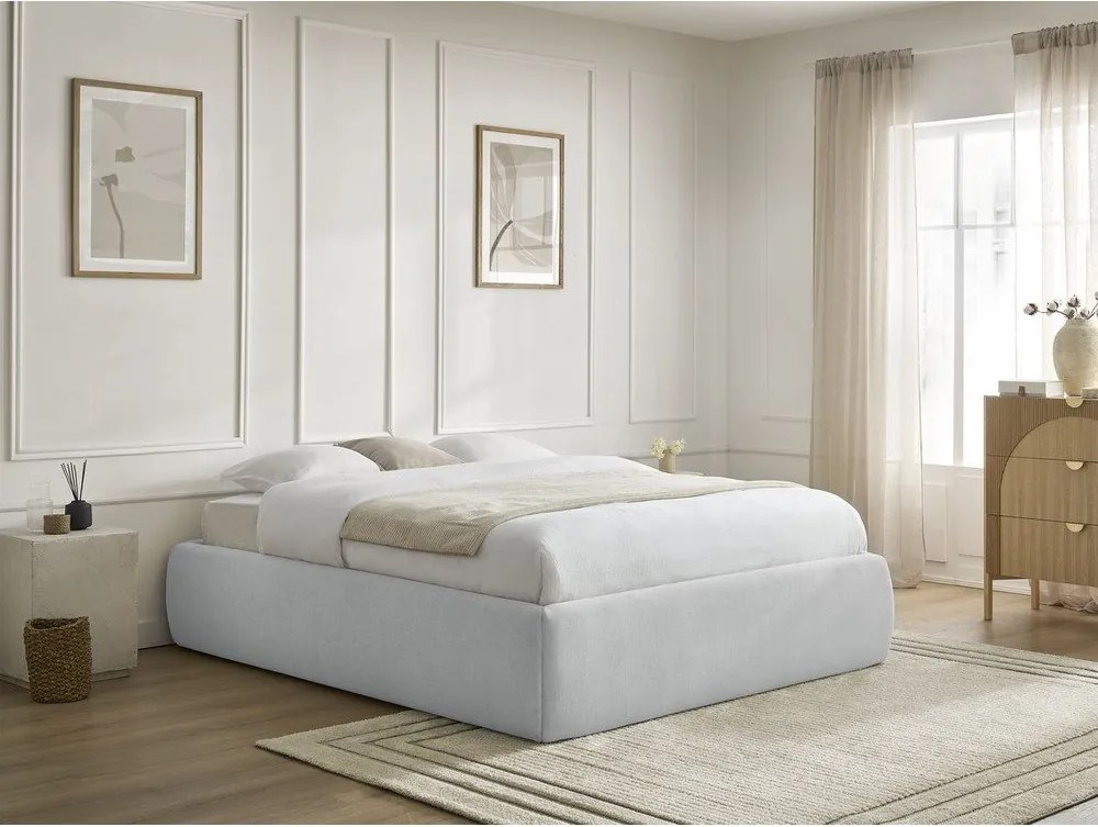 Pat matrimonial gri deschis tapițat cu spațiu de depozitare/fără tăblie cu somieră 160x200 cm Inera – Bobochic Paris