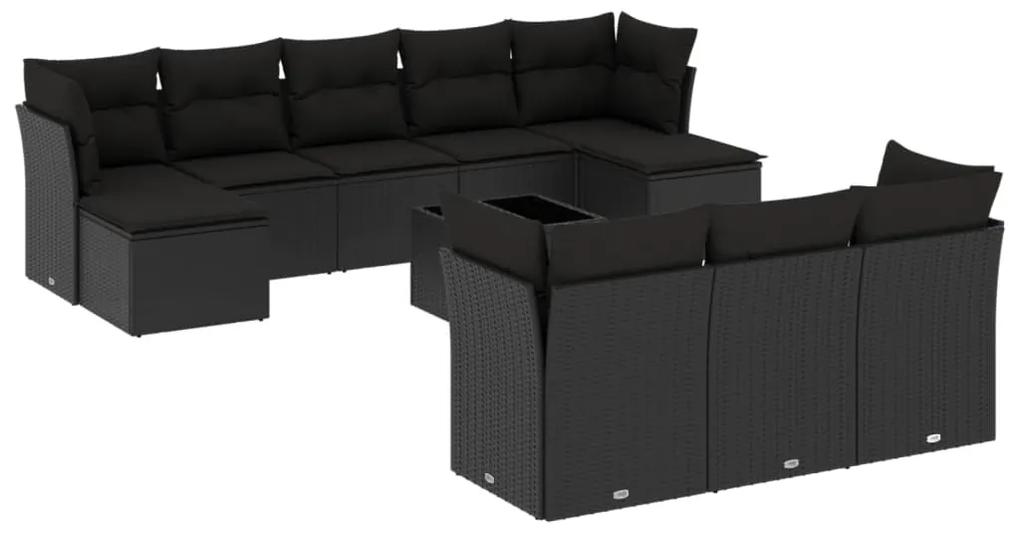 3250174 vidaXL Set canapele de grădină cu perne, 11 piese, negru, poliratan