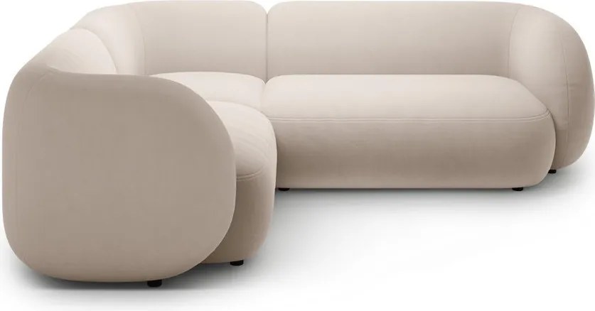 Colțar bej cu tapițerie din catifea (cu colț pe partea stângă/în formă de ”L”) Kate – Micadoni