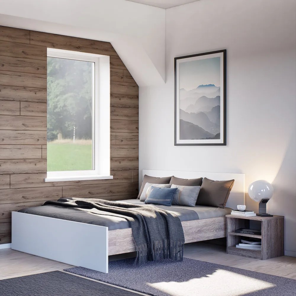 Pat dublu Miami fără cadru 140x200 cm alb-stejar York