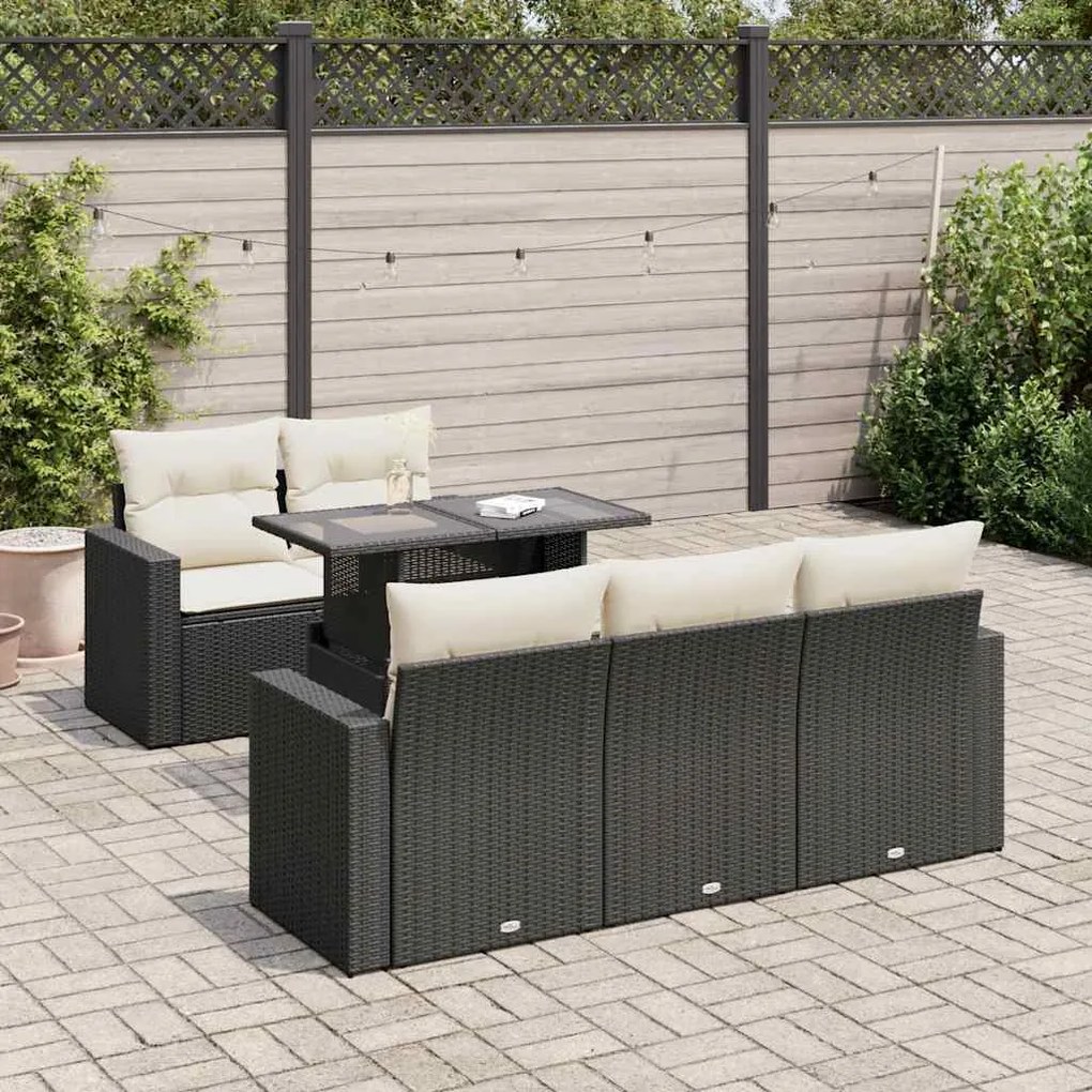 3326247 vidaXL Set mobilier de grădină cu perne, 6 piese, negru, poliratan