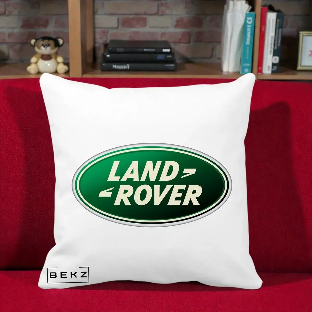 Perna Personalizata cu emblema Land Rover, 40x40 cm, Alba Mata, Husa Detasabila, Perna Inclusa, BEKZ®