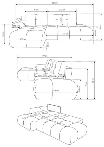 Colțar extensibil tapițat ALMADA, tip L, orientare stânga, cu spațiu de depozitare, bej