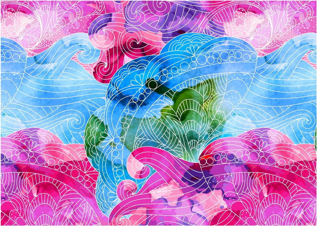Tablou pe sticlă - Valuri colorate (70x50 cm)