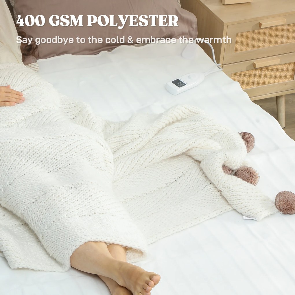 Pătură Încălzitoare HOMCOM 160x140 cm cu 5 Nivele de Căldură Alb | Aosom Romania