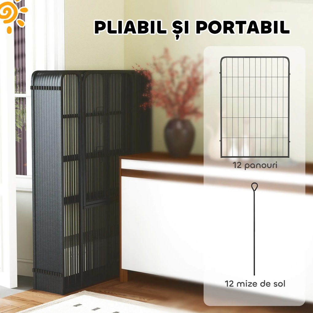 PawHut Țarc cu 12 Panouri din Oțel pentru Câini de Talie Medie, 80 cm Înălțime, Negru | Aosom Romania