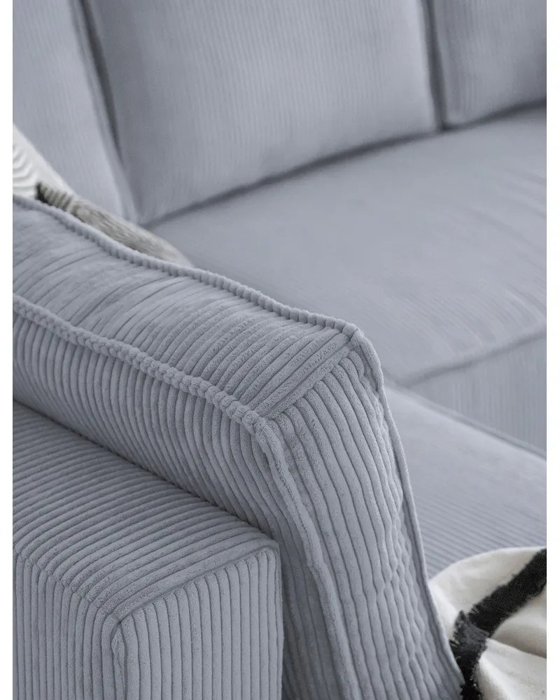 Colțar gri deschis extensibil cu tapițerie din catifea reiată (cu colț pe partea stângă /în formă de "U") Brave Dave – Miuform