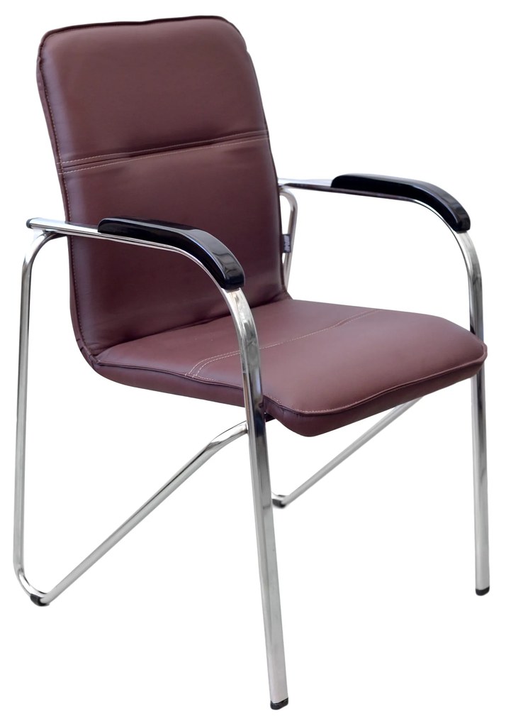 Scaun de vizitator Samba Chrome Wood AM, wenge, piele ecologica N-32, maro inchis