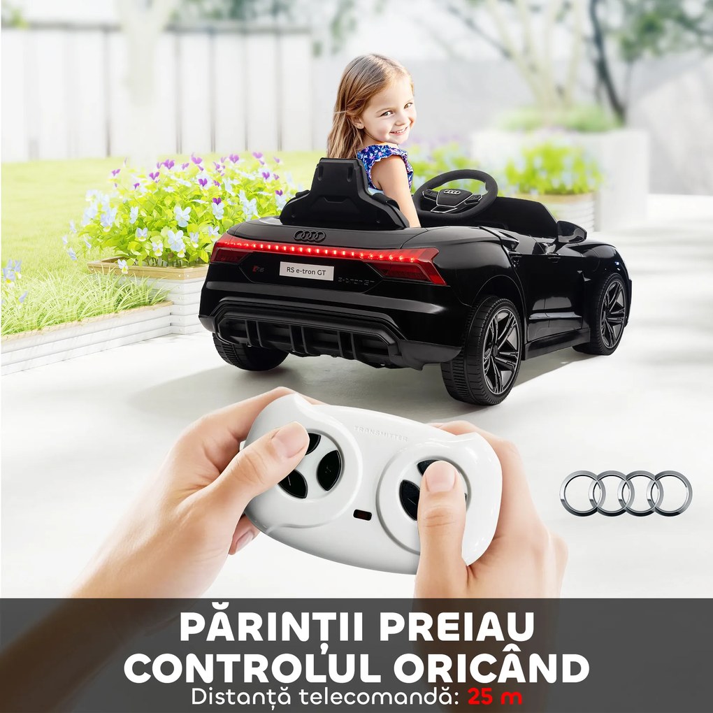 HOMCOM Masina Electrica pentru Copii 5 Ani Licenta Audi, Auto pentru Copii cu Telecomanda si Muzica, Centuri de Siguranta si Faruri, Neagra