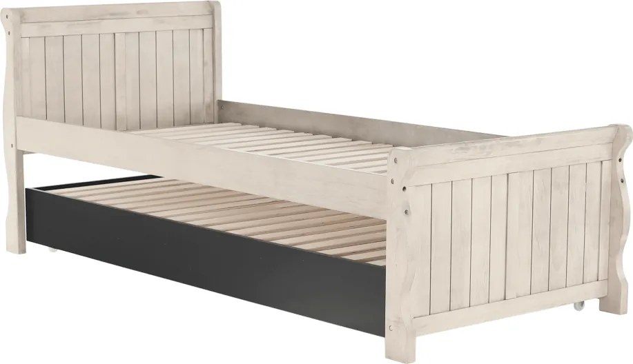 Pat cu pat suplimentar, alb antic, 90x200, ANTIKO