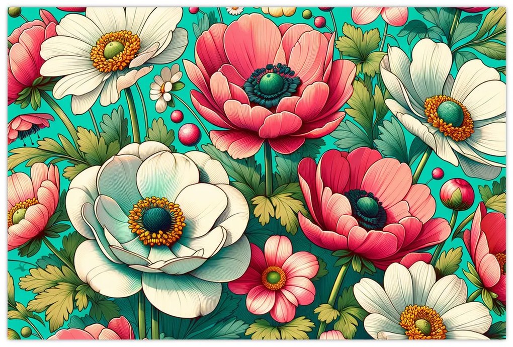 Tablou - Flori pe fundal albastru (90x60 cm)
