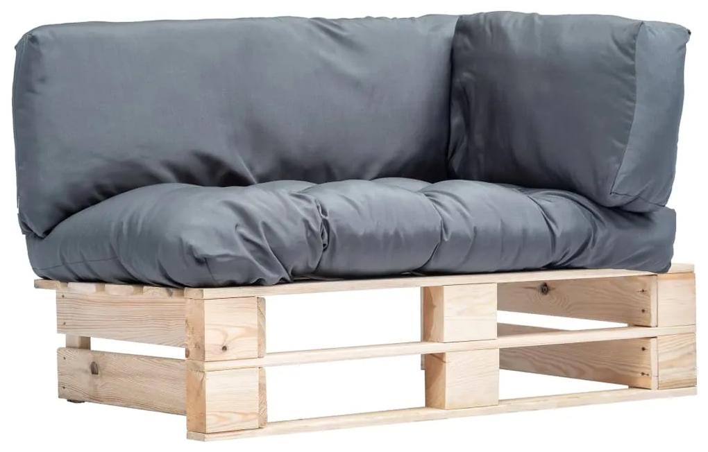 Canapea din paleti de gradina, cu perne gri, lemn de pin