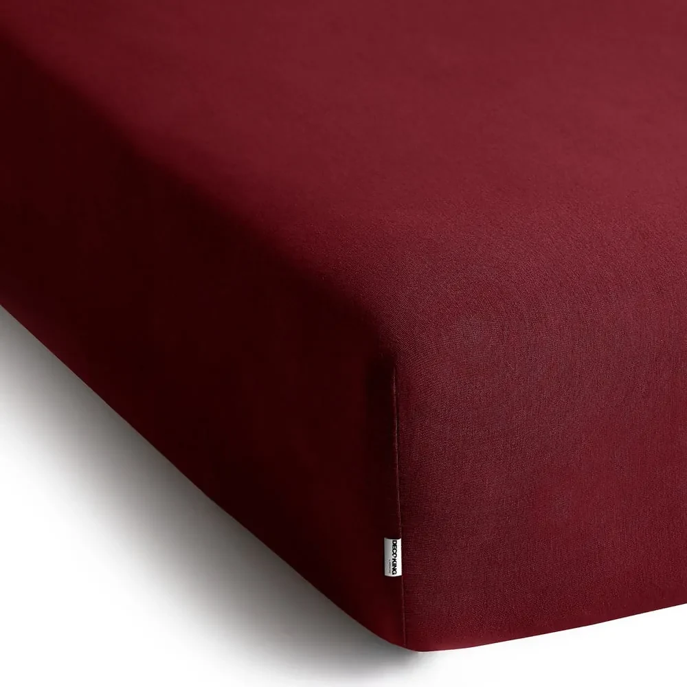 Cearceaf burgundy din jerseu cu elastic 160x200 cm Amber – Restilo