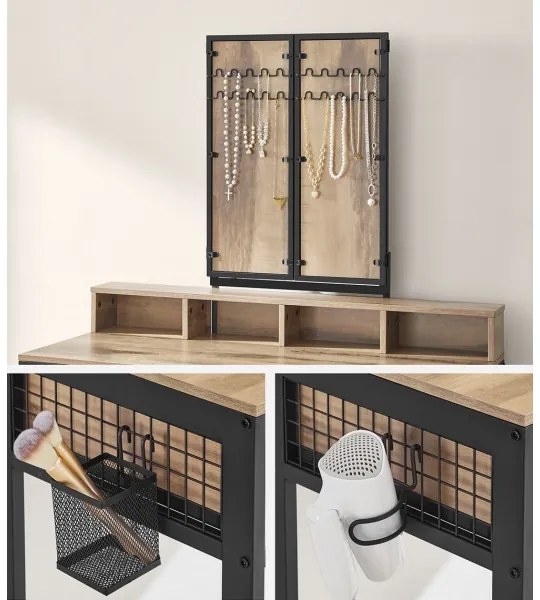 Masă de toaletă cu taburet FLORA, 28,6x42 cm, maro/negru