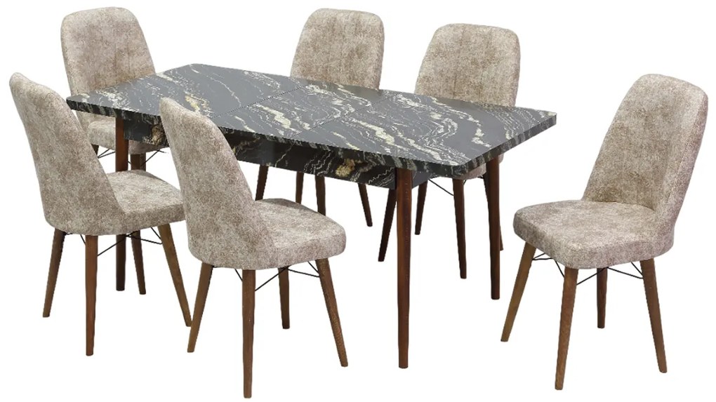 Set masa extensibila 80 x 130/170 cm cu 6 scaune, culoare negru / crem