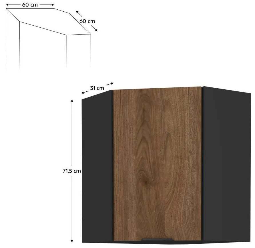 Dulap superior de bucătărie de colț Monzesa 60x60 GN 72 1F (nuc okapi + negru) . 1096953
