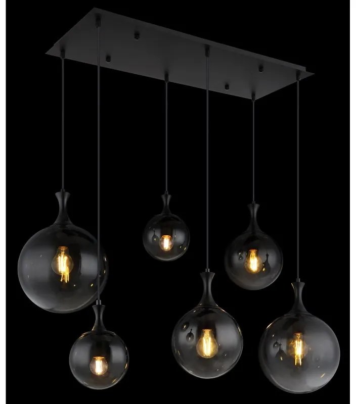 Lustra suspendata design modern DALTON 6L negru/fumuriu