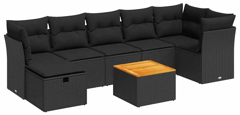 3325765 vidaXL Set mobilier de grădină cu perne, 8 piese, negru, poliratan