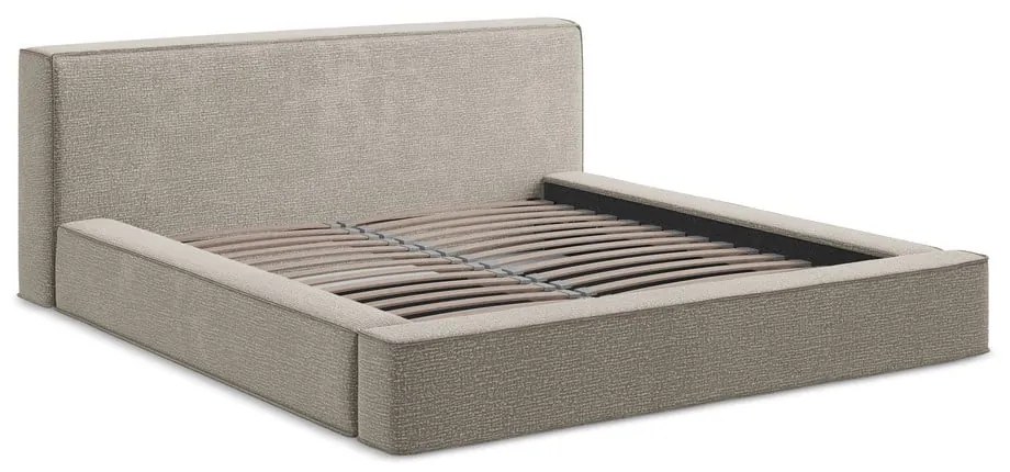 Pat dublu tapițat taupe cu spațiu de depozitare cu grilă 140x200 cm Noho - Makamii