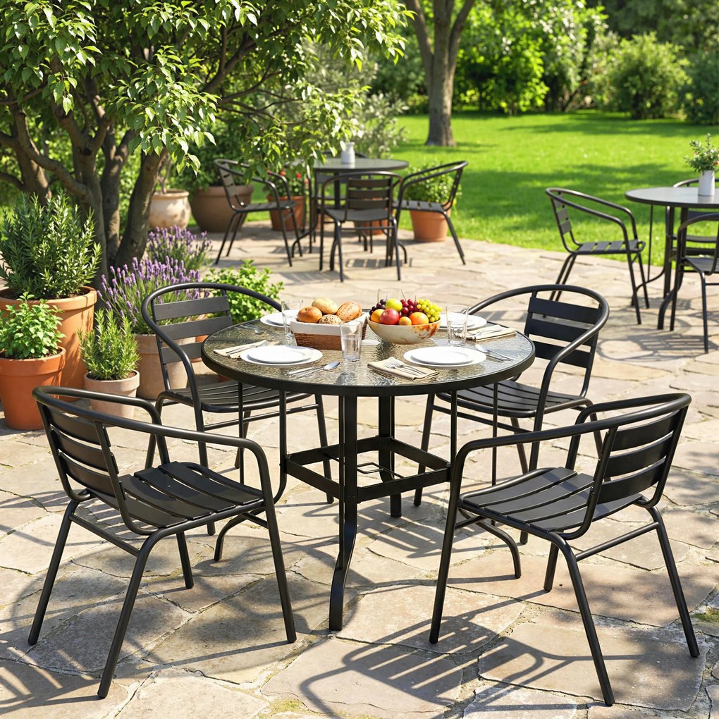 Outsunny Masă Rotundă de Grădină pentru Maxim 4 Persoane cu Gaură pentru Umbrelă, Ø96,5x71 cm, Negru | Aosom Romania