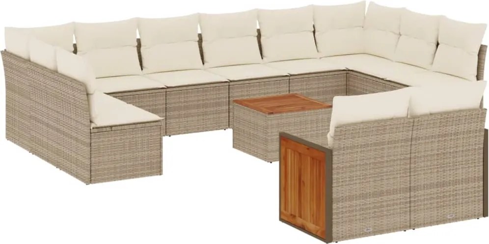 vidaXL Set canapele de grădină, 13 piese, cu perne, bej, poliratan