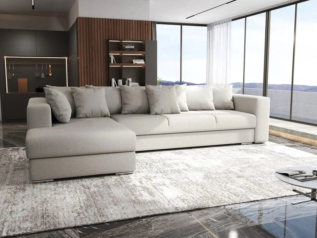 Colțar extensibil dumonde cu ladă de depozitare si sezut confortabil din spuma high-density, Gloria Enjoy Beige 320x183 cm