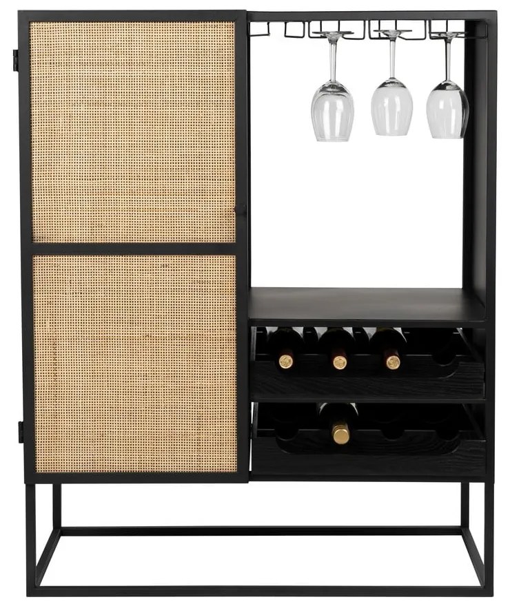 Dulap vinotecă din ratan negru pentru 8 sticle, 80x100 cm Guuji - White Label