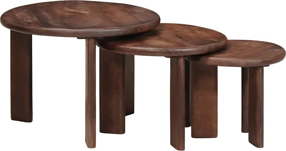 vidaXL Mese de Cafea Nesting 3 pcs Maro închis Lemn de mango solid