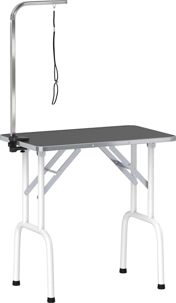 PawHut Masă de îngrijire pentru câini, pliabilă, cu lesă, picioare din oțel, blat antiderapant, 81x48,5x80 cm, Negru | Aosom Romania