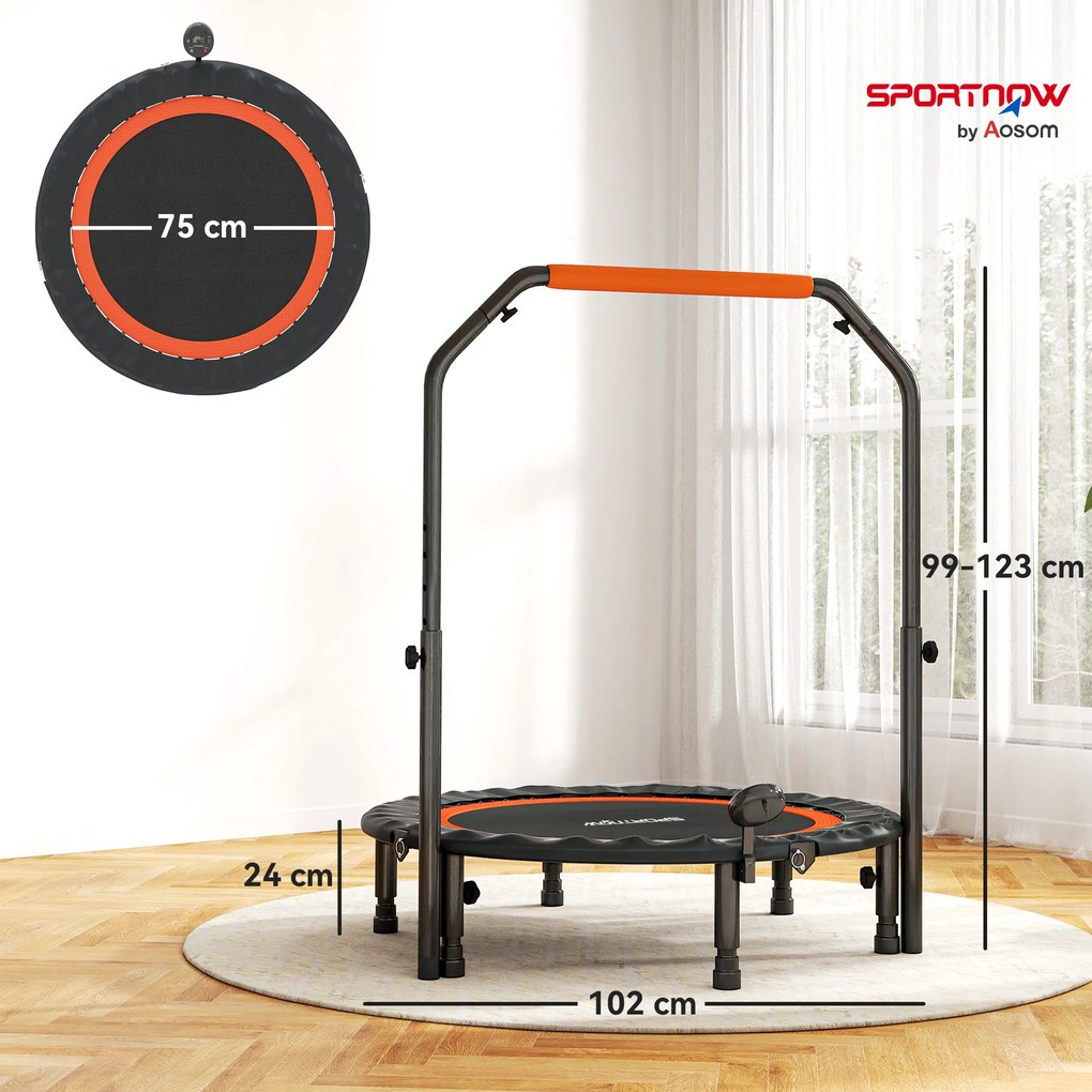 HOMCOM Trambulină Elastică Pliabilă cu Mâner Reglabil și Monitor LCD, Ø102x99-123 cm, Negru | Aosom Romania
